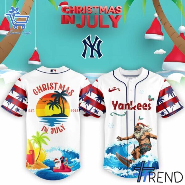 Close-up of the 5 MLB x Christmas July Santa 2025 Baseball Jersey showing detailed design and vibrant colors.