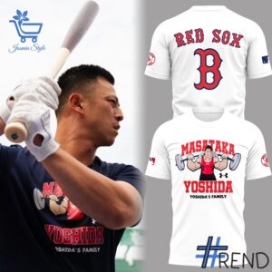 Detailed view of the 1 Masataka Yoshidas Family Boston Red Sox Shirt print on fabric