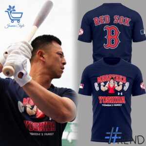Detailed view of the 2 Masataka Yoshidas Family Boston Red Sox Shirt print on fabric