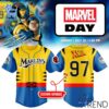 Close-up of the 1 Miami Marlins 2025 MARVEL Wolverine X Men Jersey showing detailed design and vibrant colors.