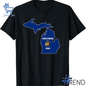 Trendy Michigan Wisconsin Map Hoodie featuring bold graphics and modern style