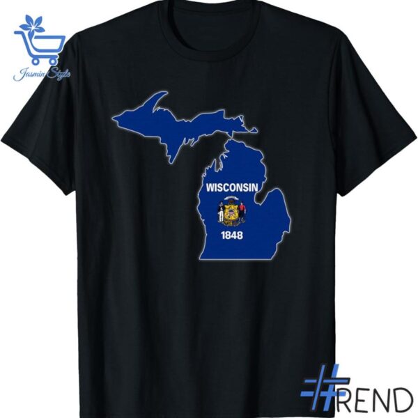 Trendy Michigan Wisconsin Map Hoodie featuring bold graphics and modern style