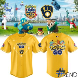 Side view of Milwaukee Brewers Pokémon GO Jersey showcasing iconic low-top silhouette.