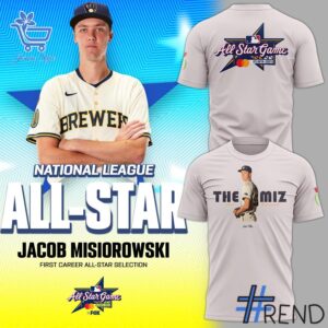 Street-style look featuring the unique Milwaukee Brewers The Miz Jacob Misiorowski Shirt artwork