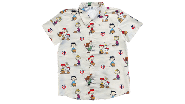Close-up of the Minnesota Twins 2025 Peanuts NIght Hawaiian Shirt showing detailed design and vibrant colors.