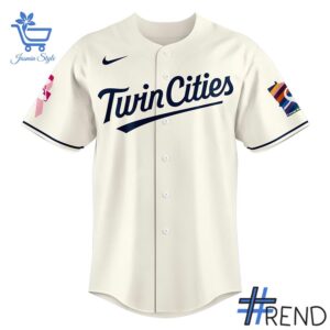 Detailed view of the 2 Minnesota Twins Cancer Awareness Day Jersey print on fabric
