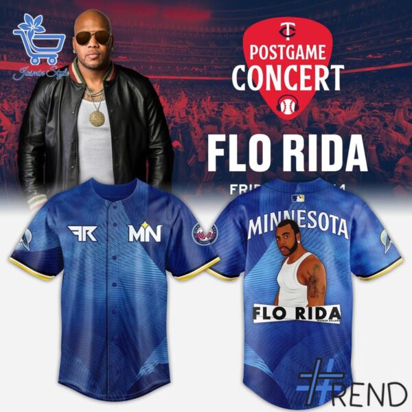 Detailed view of the 1 Minnesota Twins Flo Rida Postgame Concert Jersey print on fabric