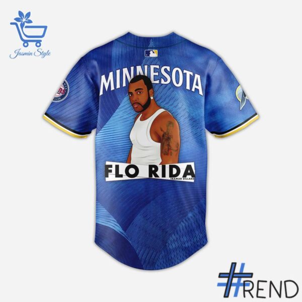 Detailed view of the 3 Minnesota Twins Flo Rida Postgame Concert Jersey print on fabric