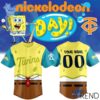 Detailed view of the 1 Minnesota Twins Nickelodeon Day SpongeBob Jersey print on fabric