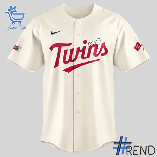 Minnesota Twins Peanuts Snoopy Baseball Jersey design on casual wear for everyday style