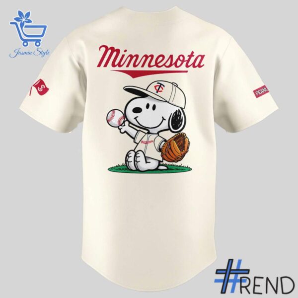Minnesota Twins Peanuts Snoopy Baseball Jersey design on casual wear for everyday style