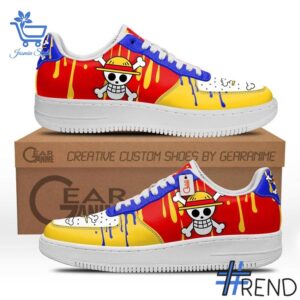 Detailed shot of Monkey D Luffy Symbol Air Force Shoes on classic Nike Air Force silhouette