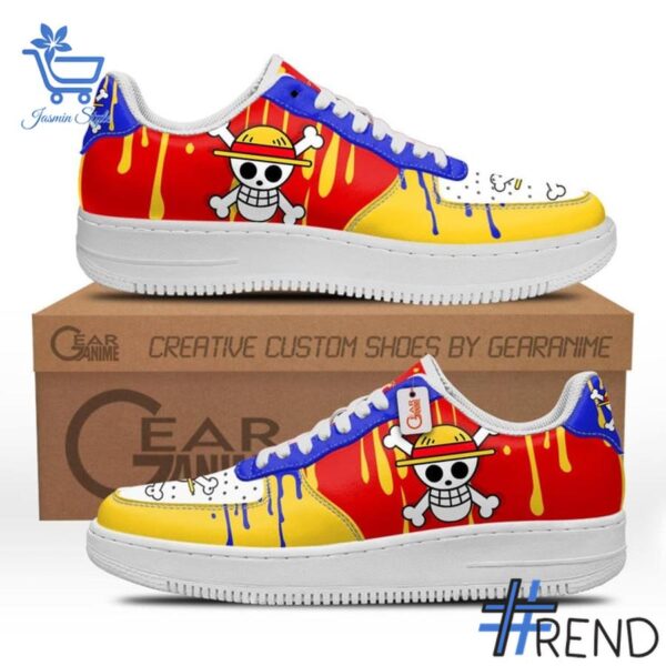 Detailed shot of Monkey D Luffy Symbol Air Force Shoes on classic Nike Air Force silhouette