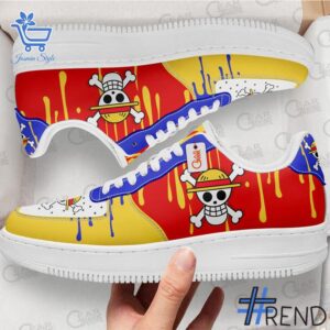 Detailed shot of Monkey D Luffy Symbol Air Force Shoes on classic Nike Air Force silhouette