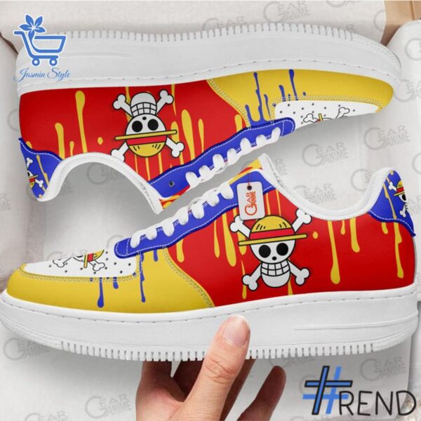 Detailed shot of Monkey D Luffy Symbol Air Force Shoes on classic Nike Air Force silhouette