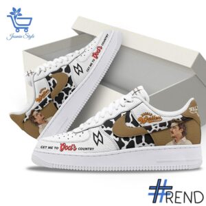 Detailed shot of Morgan Wallen Get Me To Gods Country Nike Air Force on classic Nike Air Force silhouette