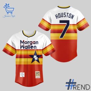 Morgan Wallen Houston Texans Tour Baseball Jersey design displayed on high-quality clothing fabric