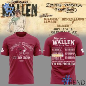 Detailed view of the Morgan Wallen I m The Problem Tour 2025 x Arizona Cardinals Shirt 1 jpg print on fabric