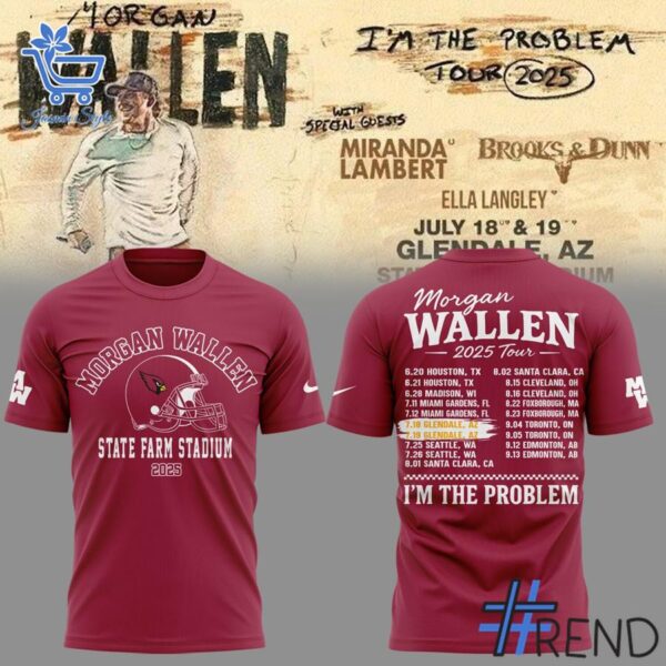 Detailed view of the Morgan Wallen I m The Problem Tour 2025 x Arizona Cardinals Shirt 1 jpg print on fabric
