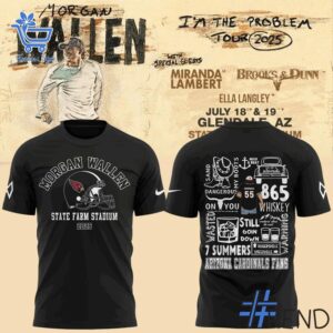 Detailed view of the Morgan Wallen I m The Problem Tour 2025 x Arizona Cardinals Shirt 2 jpg print on fabric