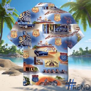 Mother Road Route Hawaiian Shirt design displayed on high-quality clothing fabric