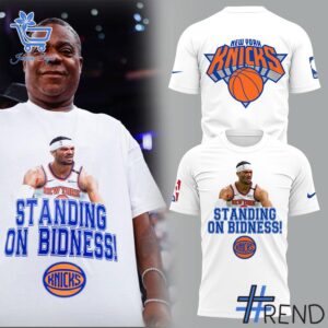 Close-up view of the New York Knicks Standing On Bidness Shirt print
