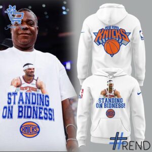 Close-up view of the New York Knicks Standing On Bidness Shirt print