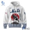 Close-up view of the New York Mets Godzilla Japan Hoodie print