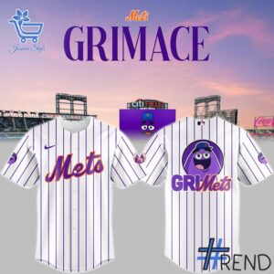 New York Mets Grimace Baseball Jersey design on casual wear for everyday style