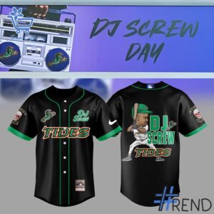 Custom look featuring the signature Norfolk Tides DJ Screw Baseball Jersey design