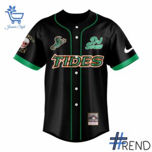 Custom look featuring the signature Norfolk Tides DJ Screw Baseball Jersey design
