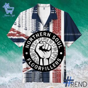 Trendy Northern Soul Floorfillers Hawaiian Shirt featuring bold graphics and modern style