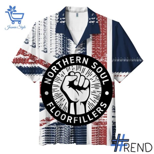 Trendy Northern Soul Floorfillers Hawaiian Shirt featuring bold graphics and modern style