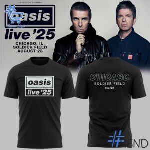 Close-up of the 1 Oasis Live '25 Tour Soldier Field Shirt showing detailed design and vibrant colors.