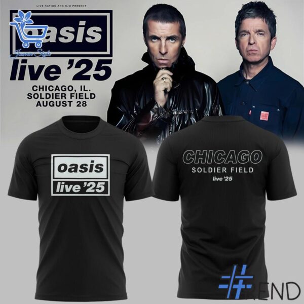 Close-up of the 1 Oasis Live '25 Tour Soldier Field Shirt showing detailed design and vibrant colors.