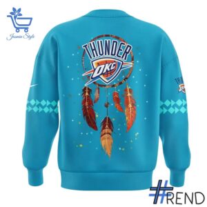 Close-up of the 3 Oklahoma City Thunder Native American Heritage Month Sweatshirt showing detailed design and vibrant colors.