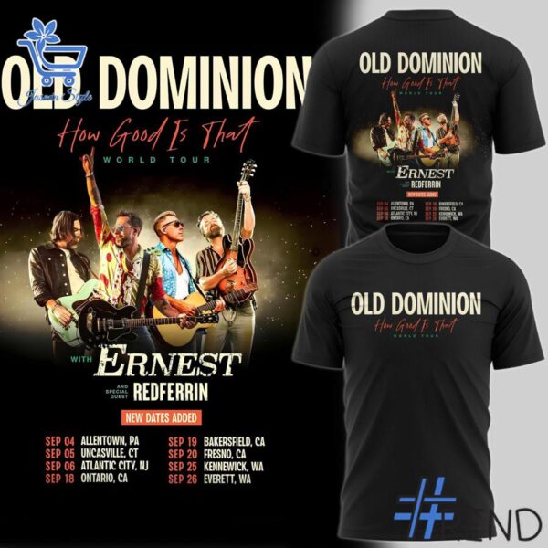Close-up of the 1 Old Dominion How Good Is That World Tour 2025 Shirt showing detailed design and vibrant colors.