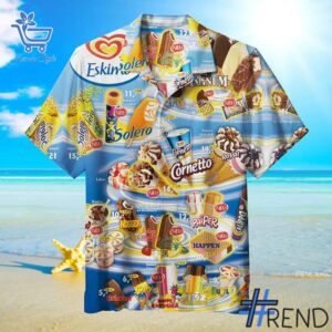 Close-up view of the Old Ice Creams Hawaiian Shirt print