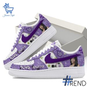 Detailed shot of Olivia Rodrigo Sour Nike Air Force on classic Nike Air Force silhouette