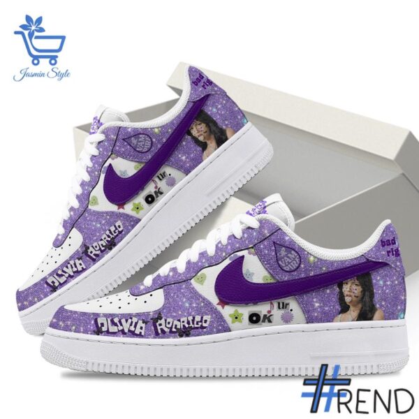 Detailed shot of Olivia Rodrigo Sour Nike Air Force on classic Nike Air Force silhouette