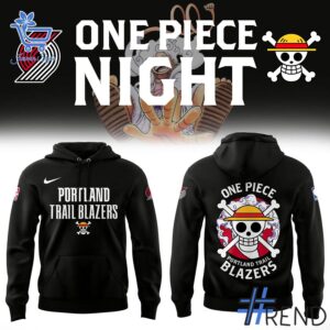 Detailed view of the 1 One Piece x Portland Trail Blazers Hoodie print on fabric