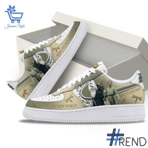 Custom apparel with the bold Outlander Brave The New Wordld Air Force Shoes design