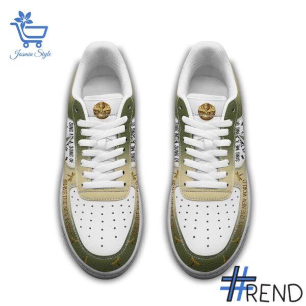 Custom apparel with the bold Outlander Brave The New Wordld Air Force Shoes design