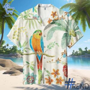 Parrot Tropical Hawaiian Shirt design displayed on high-quality clothing fabric