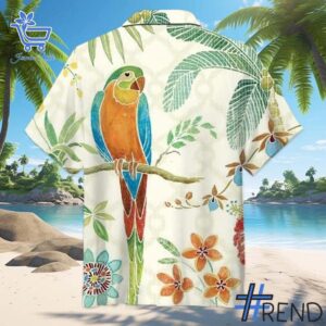 Parrot Tropical Hawaiian Shirt design displayed on high-quality clothing fabric