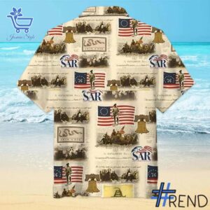 Patriot Collection Sons of the American Revolution Hawaiian Shirt design displayed on high-quality clothing fabric
