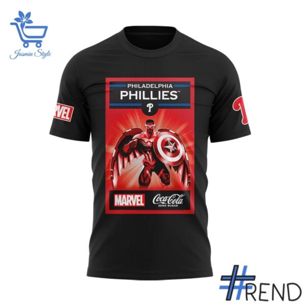 Detailed view of the 2 Philadelphia Phillies 2025 Marvel Superhero Night Shirt print on fabric
