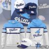 Detailed view of the 1 Philadelphia Phillies Blue Jay Logo 40's Hoodie print on fabric
