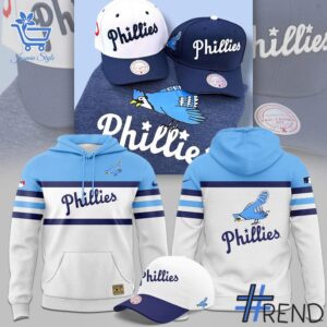 Detailed view of the 1 Philadelphia Phillies Blue Jay Logo 40's Hoodie print on fabric