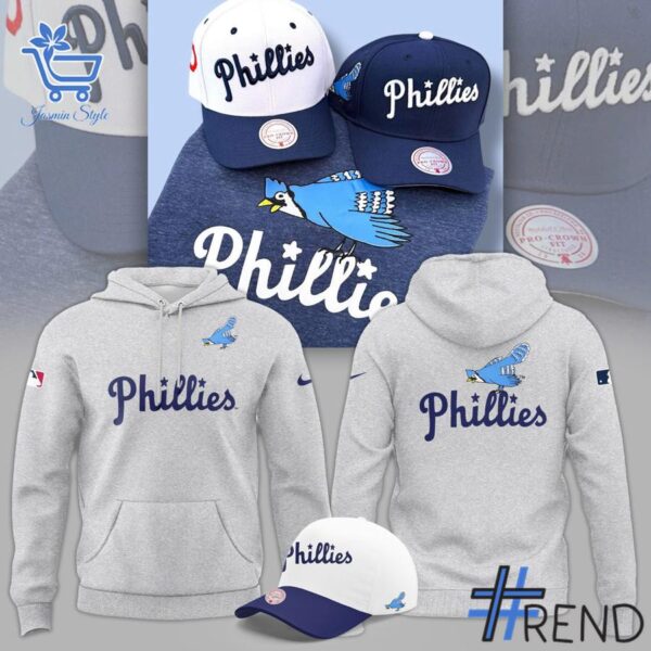 Detailed view of the 2 Philadelphia Phillies Blue Jay Logo 40's Hoodie print on fabric